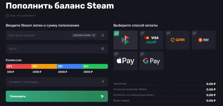 Пополнение счета Steam из России