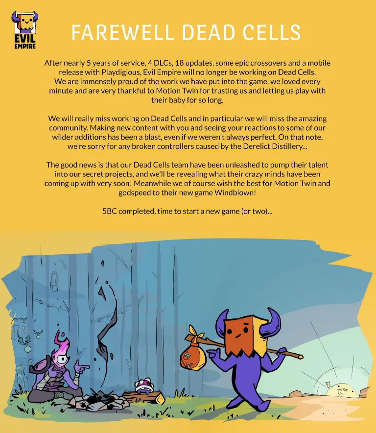 История Dead Cells подходит к концу. Evil Empire объявили о прекращении работы над игрой.