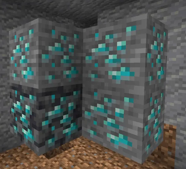 Обычная алмазная руда на уровне Y 8 в Minecraft 