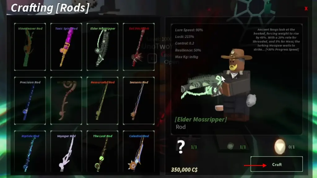 Удочку Elder Mossripper в игре Fisch (Фиш) как получить, характеристики и лучшие зачарования