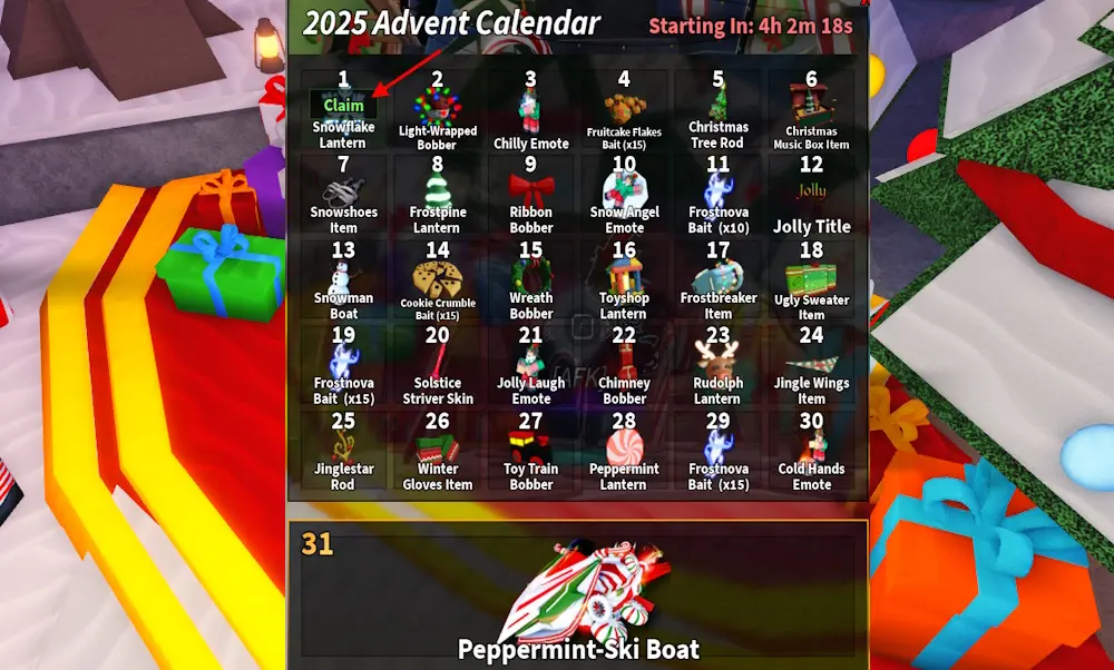 Рождественский календарь (Advent Calendar) в Fisch 2025 — все награды и как их получить