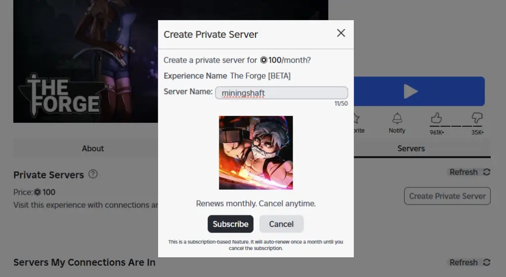 Как получить приватный сервер в The Forge (Ковка)