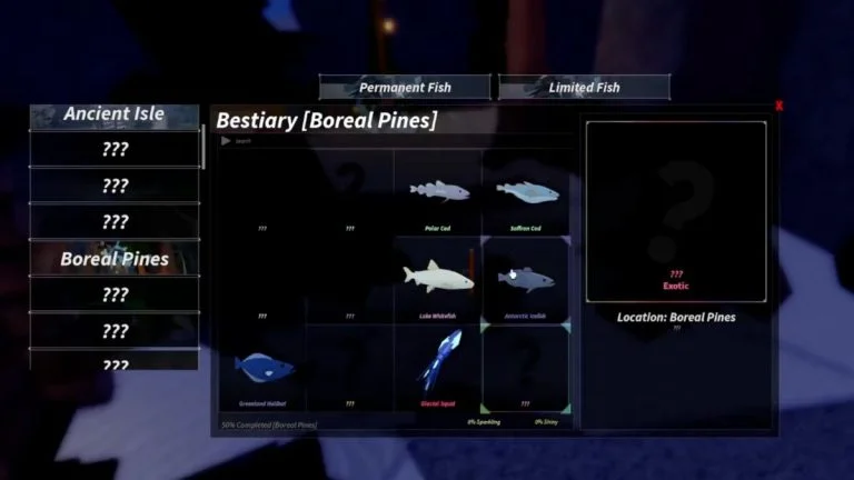 Полный гайд по бестиарию Boreal Pines (Северные сосны) в Fisch (Фиш)
