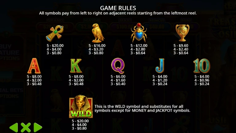 Обзор онлайн игрового автомата Treasures of Osiris