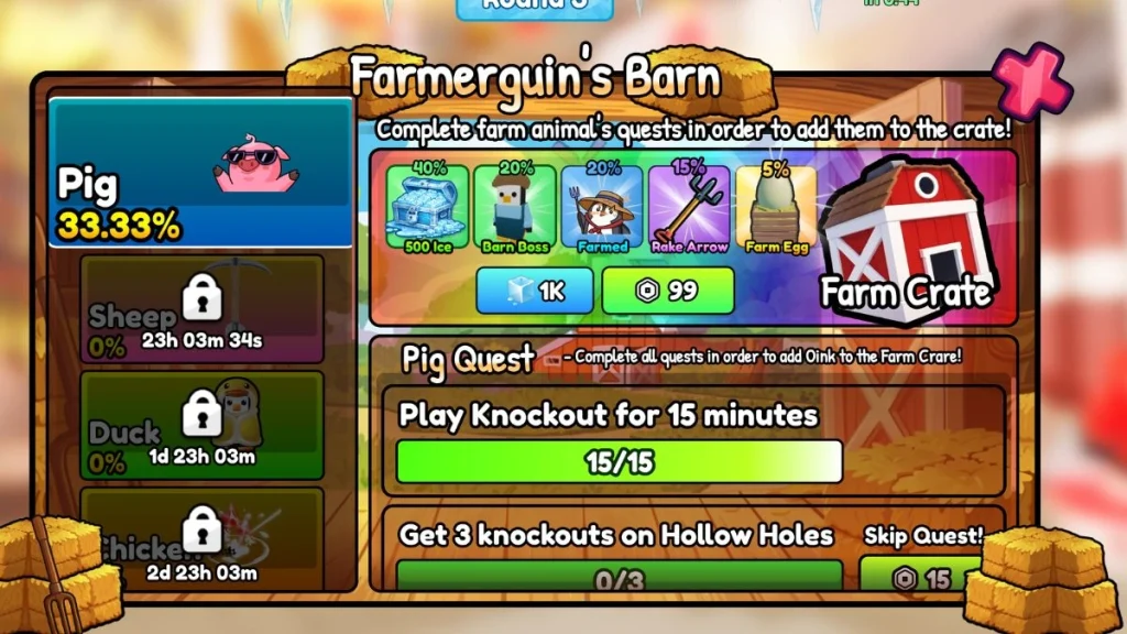 Гайд по событию «Амбар Фермергвина» (Farmerguin Barn) в Knockout (Нокаут): награды фермерских ящиков и квесты животных